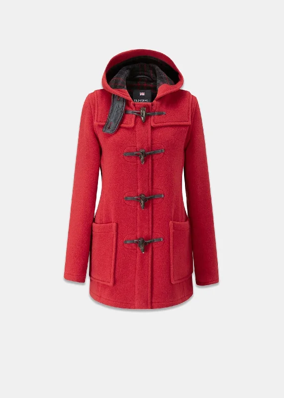 Short Slim Fit Duffle Red Draped Collar Overcoat