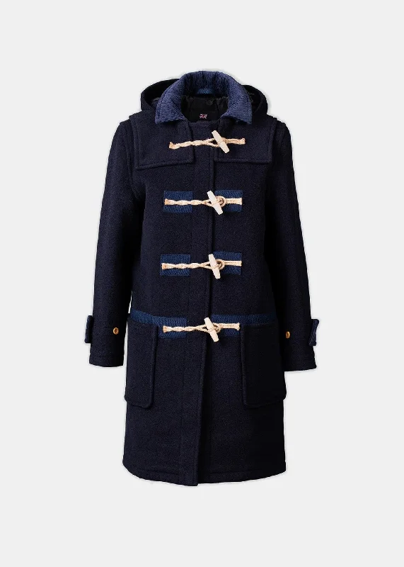Women's Collared Duffle Navy Wrap-Style Wool Coat
