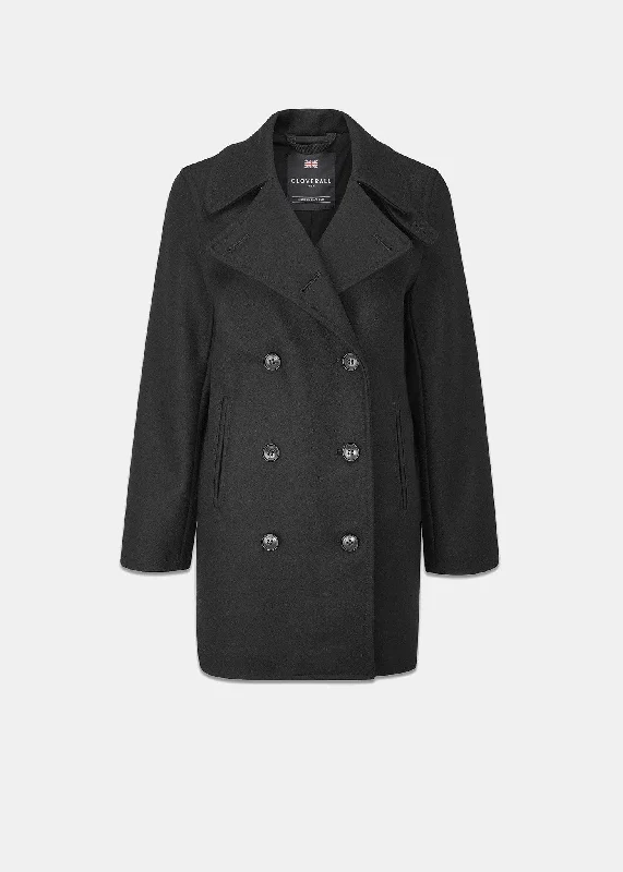 Ellen Peacoat Black Belted Herringbone Coat