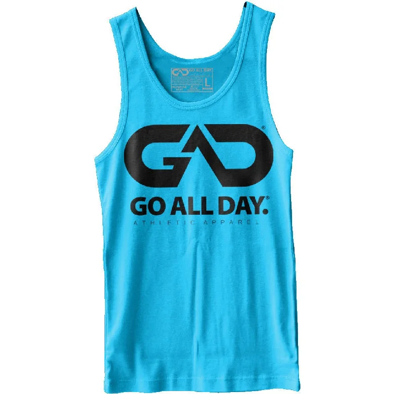 GO ALL DAY® Unisex Tank (Neon Heather Blue) strappy tank top