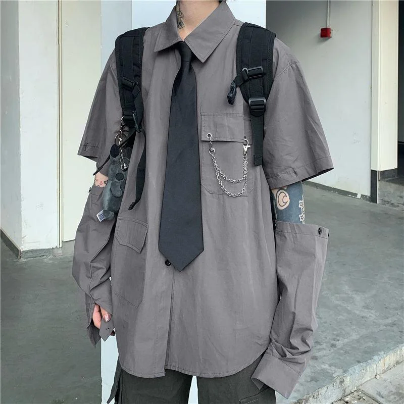 Grunge Detachable Sleeve Shirt Satin Bow Blouse