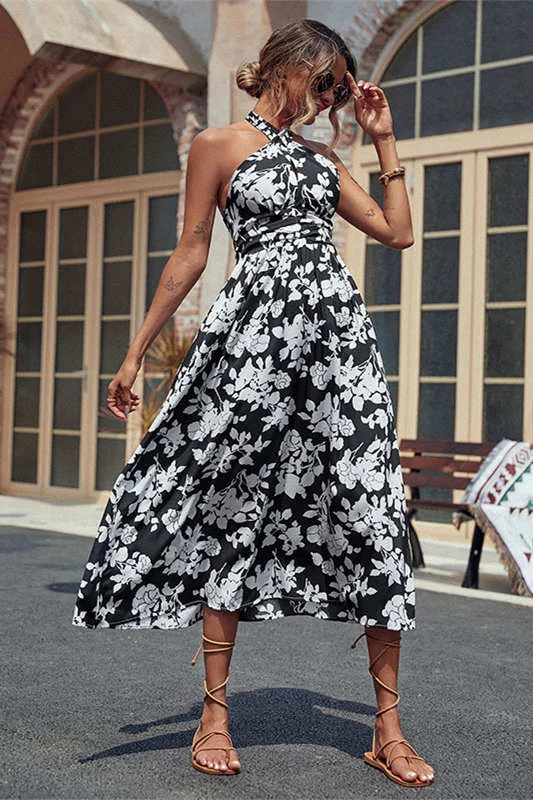 Halter Floral Prine Summer Dress high neck tank
