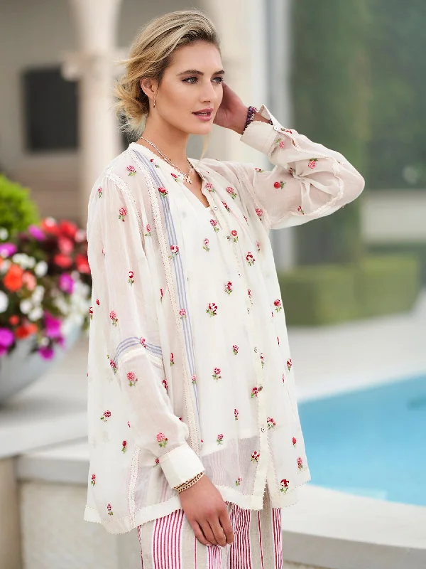 Hanne Rosette Shirt Silky Tunic Blouse