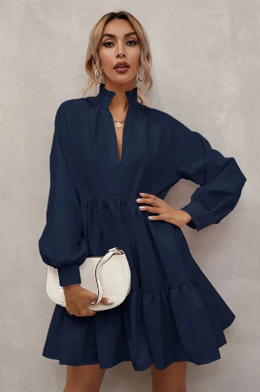 High Neck Navy Summer Dress with Puff Sleeves neon tank top