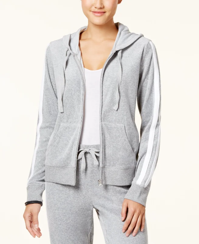 Hippie Rose Juniors Striped Sleeve Velour Hoodie Women's Trendy Jacket