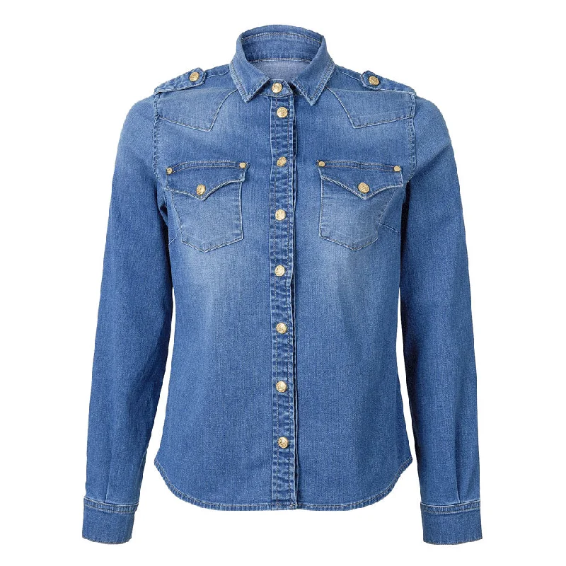 Holland Cooper Ladies Western Denim Shirt Subtle Shimmer Blouse