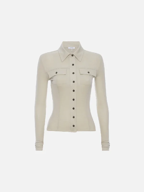 Jersey Button Up Shirt -- Parchment Peter Pan Blouse