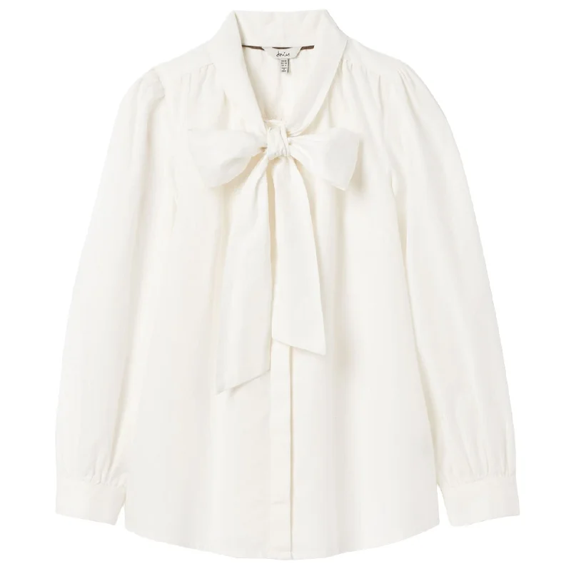 Joules Ladies Everly Plain Tie Neck Blouse Balloon Sleeve Blouse