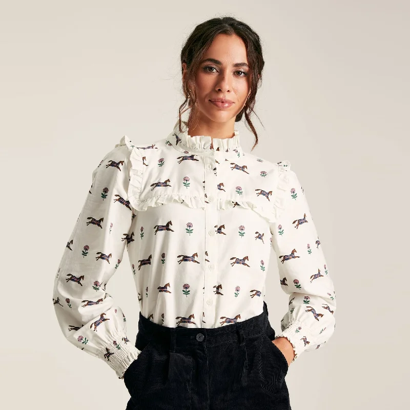 Joules Ladies Henrietta Jumping Horse Print Shirt Floral Chiffon Blouse