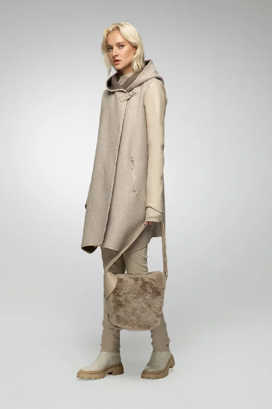 Lea Latte Wool Coat Elegant Open-Front Coat
