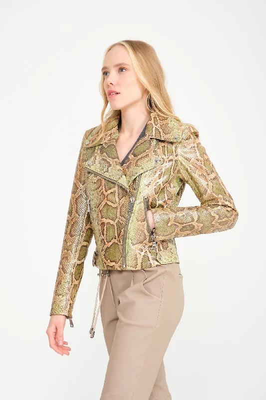 Light Green Python Leather Jacket Smart Office Coat