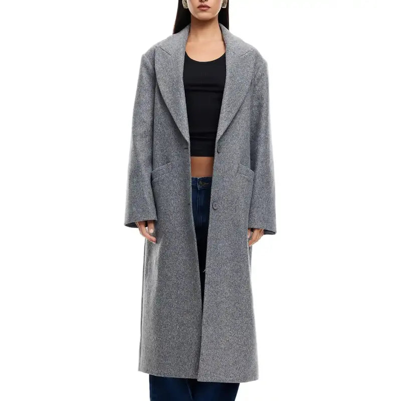 Lioness Olsen Grey Wool Coat Belted Herringbone Coat