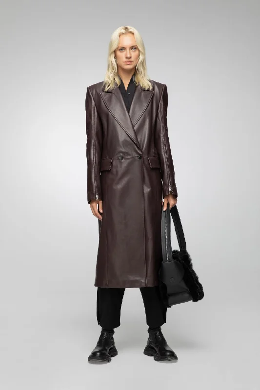 Lorrie - Bordeaux Leather Coat Chic Slim-Fit Overcoat