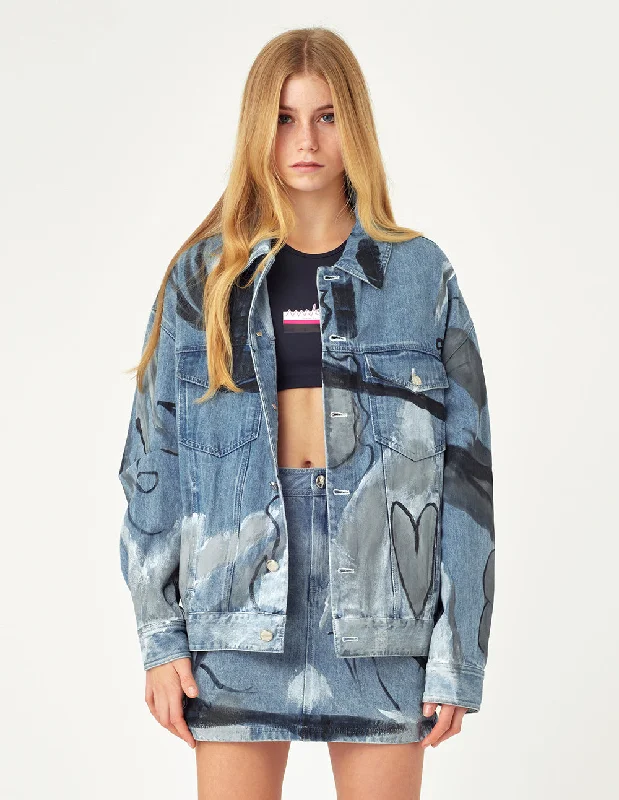 MARK FAST Hand-Painting Denim Jacket Silk Women's Blazer