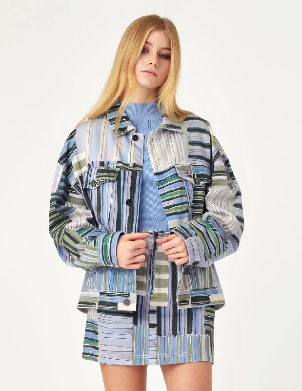 MARK FAST Women Patchwork Pattern Denim Jacket Women's Pencil Blazer