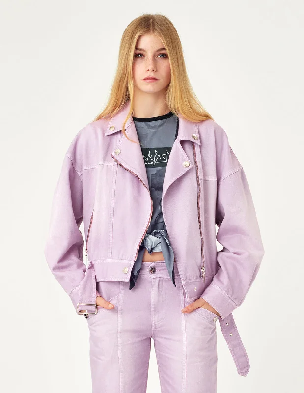 MARK FAST Women Pink Dyed Denim Biker Jacket Women's Handmade Blazer