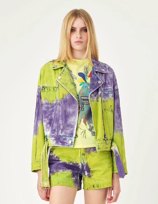 MARK FAST Tie-Dyed Denim Biker Jacket Women's Stripe Blazer