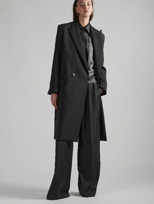 Manteau pardessus en gabardine double gris High-Collar Winter Coat