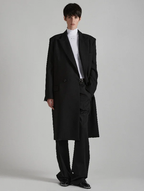 Manteau pardessus en gabardine double noir Structured Blazer Coat