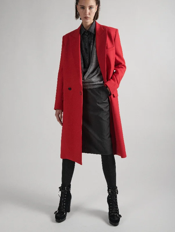 Manteau pardessus en gabardine double rouge Fitted Pea Overcoat