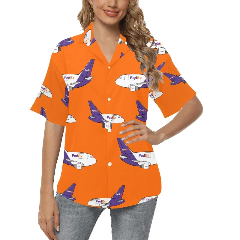 757 767 ORANGE WOMENS HAWAIIAN SHIRT Elegant Silk Blouse