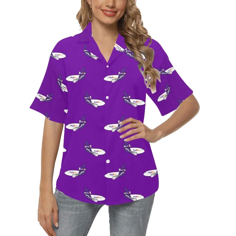 757 767 WOMENS HAWAIIAN SHIRT PURPLE Casual Relaxed Fit Blouse