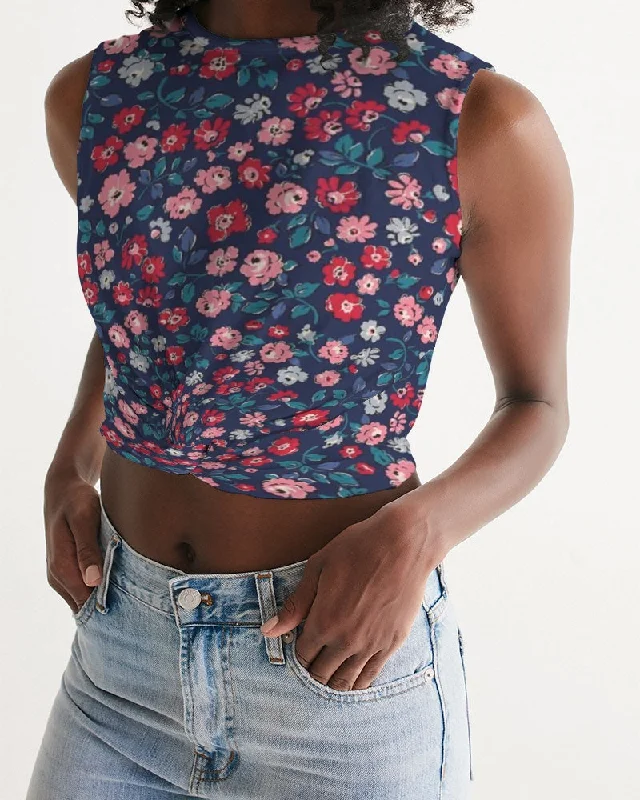 Midnight blue pretty glance.  Women's  All-Over Print Twist-Front Tank Relaxed Fit Vest
