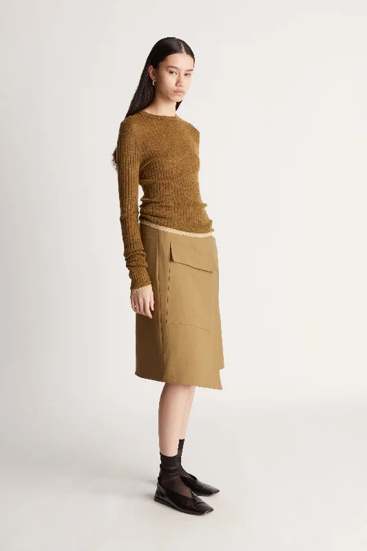 Mila Ribbed Crewneck Stylish Wrap Blouse