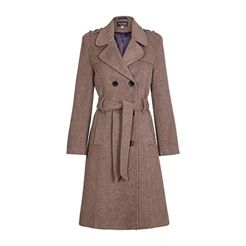Military Style Womens Wool Belted Coat Warm Belted Coat