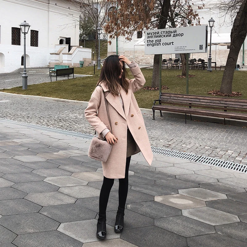 Mishow 2019 autumn and winter woolen coat female Mid-Long New Korean temperament women's popular Outerwear woolen coat MX18D9662 Puffy Shoulder Overcoat