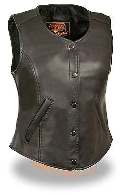 MOTORCYCLE CLASSIC LADIES OPEN NECK VEST W/SNAP BUTTONS COW NEW gold tank top