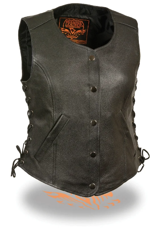 Motorcycle Classic Ladies Leather vest with Side laces and 2 Gun pockets turquoise tank top