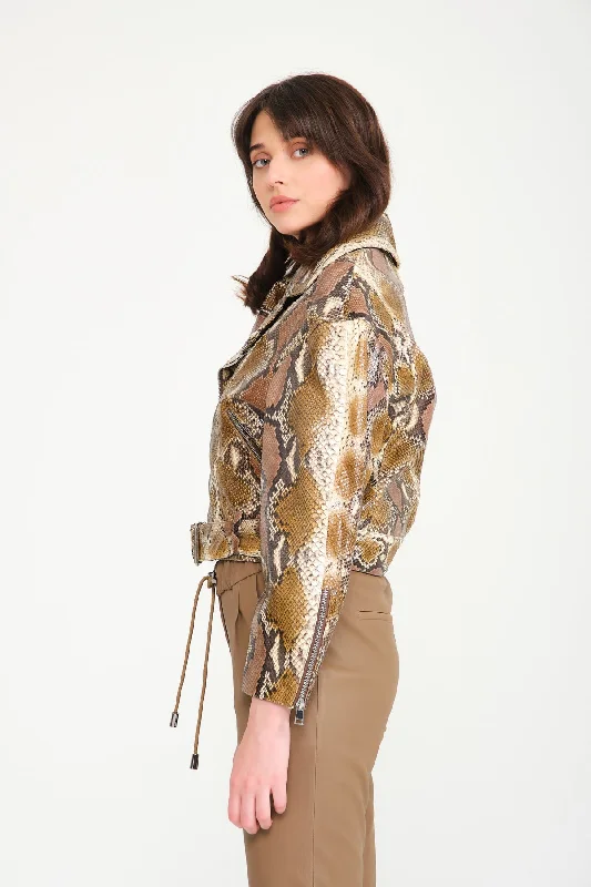 Multicolored Python Leather Jacket Bohemian Knit Overcoat