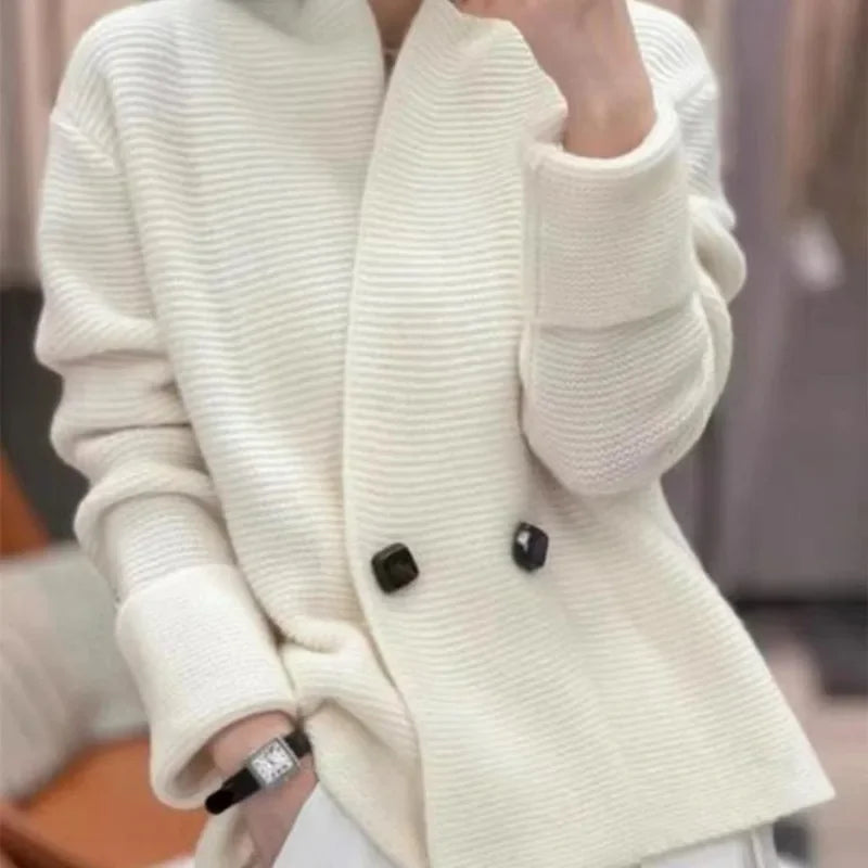 Neploe Korean Fashion Double Breasted Cardigans Mujer 2023 Autumn New Loose Knitted Cardigan Y2k Long Sleeve Loose Tops Women high neck tank