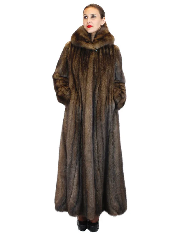 NATURAL ROYAL BARGUZIN RUSSIAN SABLE FUR EXTRA LONG COAT WITH FLARED TRUMPET BOTTOM Classic Wool Overcoat