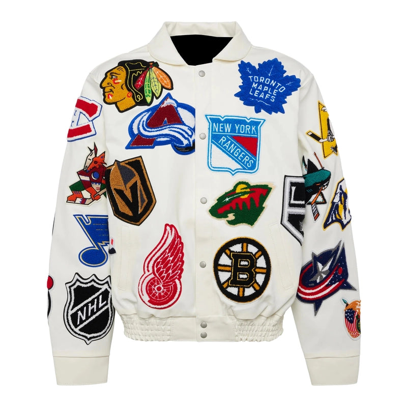 NHL White Jeff Hamilton Leather Jacket Velvet Evening Overcoat