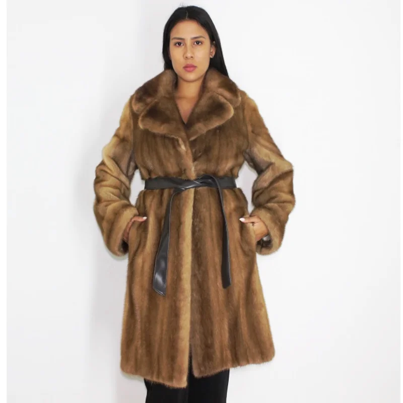 NI-bis Wild glow mink coat Elegant Cape Overcoat