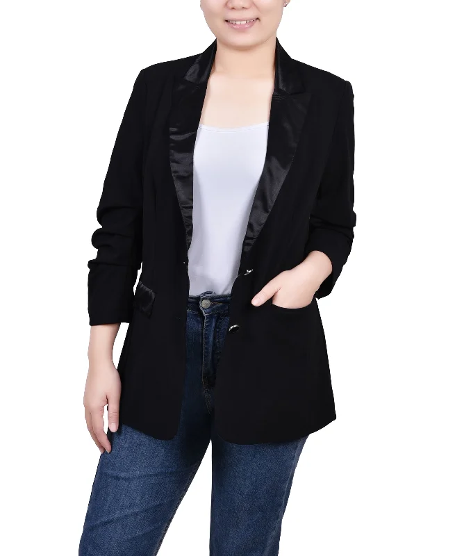 Petite Satin Lapel Scuba Crepe Jacket Women's Simple Jacket
