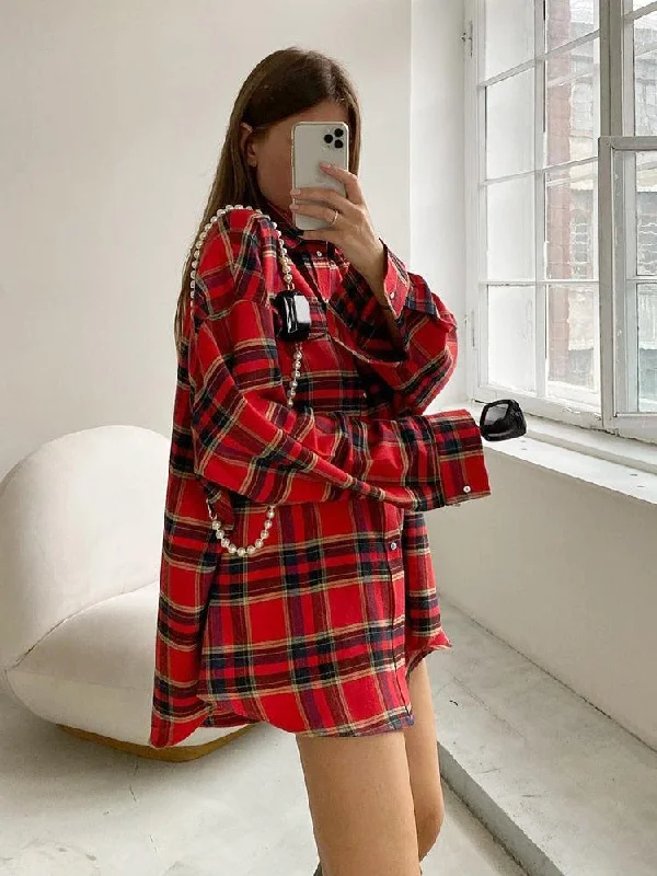 Oversized Plaid Shirt Soft Modal Blouse