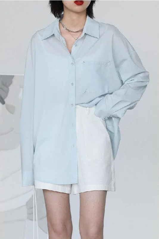 Oversized Poplin Shirt Satin Drape Blouse