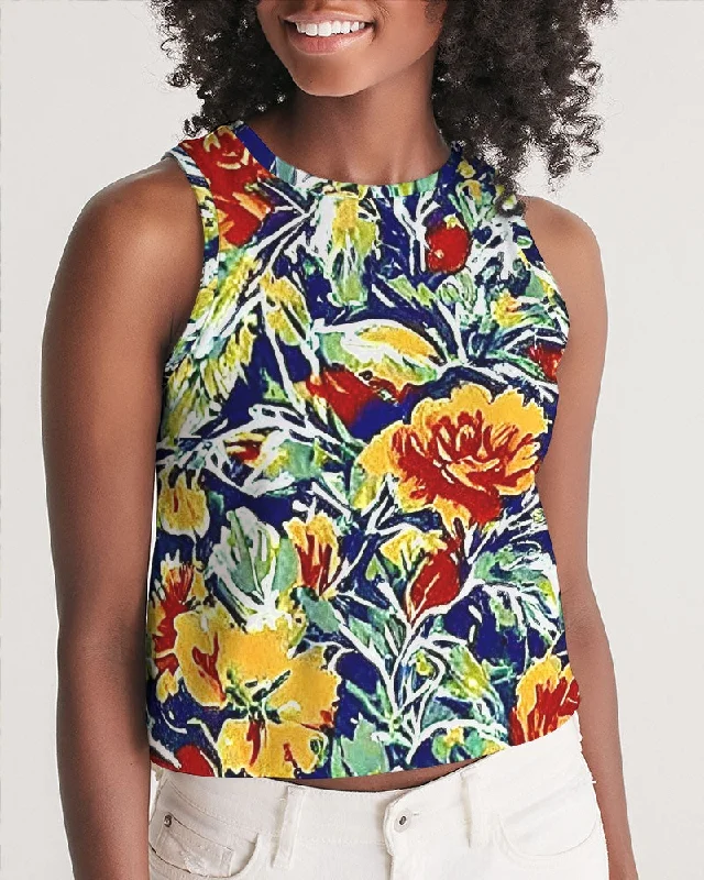 Painted flower design Women's All-Over Print Cropped Tank Longline Knit Vest