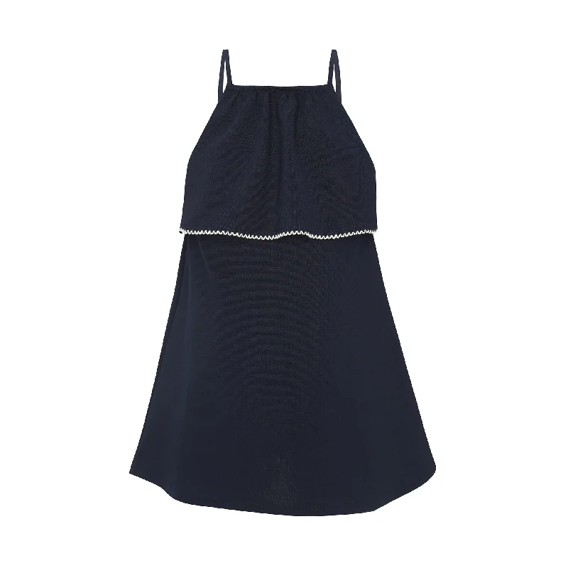 PAR Navy Ruffle Tank Dress mesh tank top