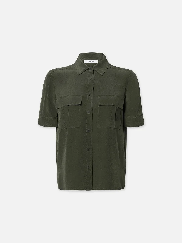 Patch Pocket Button Down -- Military Airy Cotton Blouse
