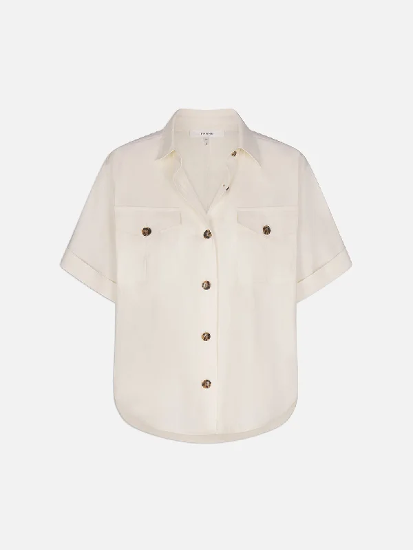 Patch Pocket Utility Shirt -- Cream Classic Minimalist Blouse