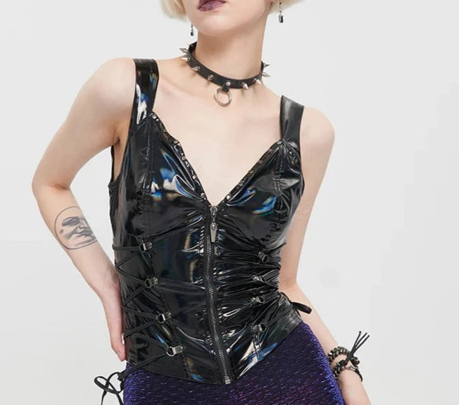 Patent Leather Vest Top Soft Brushed Vest