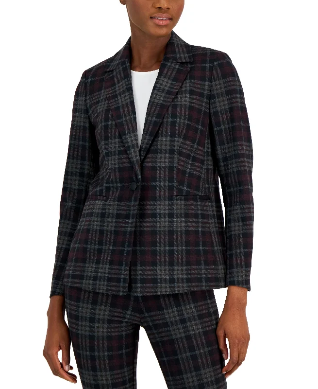 Petite Notched-Collar One-Button Plaid Blazer Women's Premium Blazer