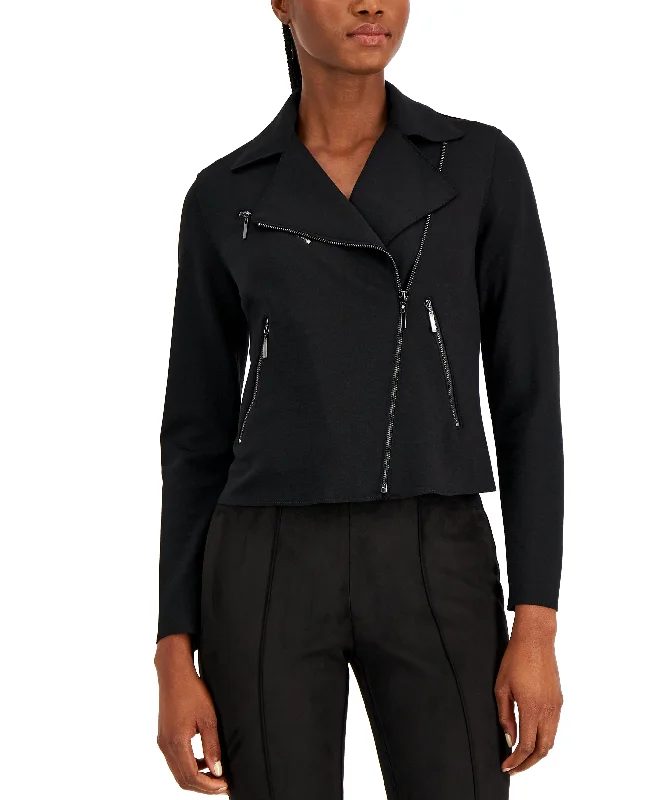 Petite Zip-Front Moto Jacket Slim Fit Blazer
