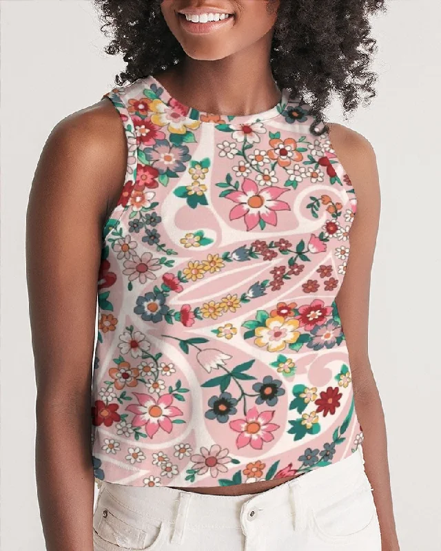 Pink abstract Pretty Sisters Women's All-Over Print Cropped Tank Quilted Down Vest