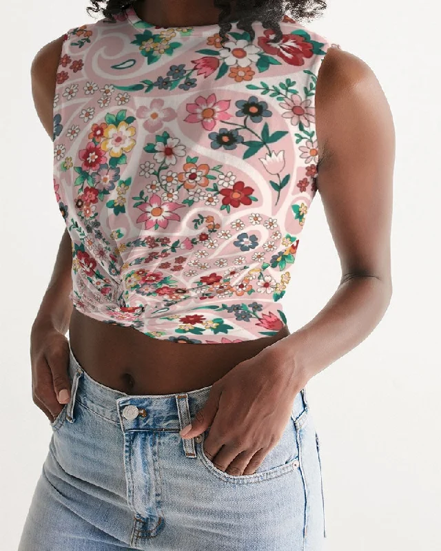 Pink abstract Pretty Sisters Women's All-Over Print Twist-Front Tank Distressed Denim Vest Pink abstract Pretty Sisters Women's All-Over Print Twist-Front Tank Distressed Denim Vest