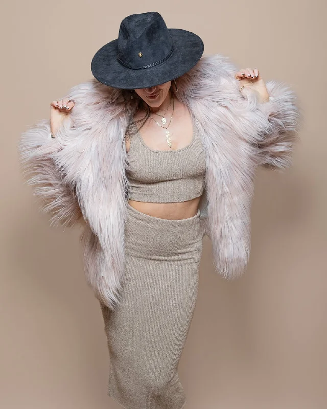 Women's Pink Faux Fur Jacket | Shaggy Mongolian Llama Suede Trench Overcoat